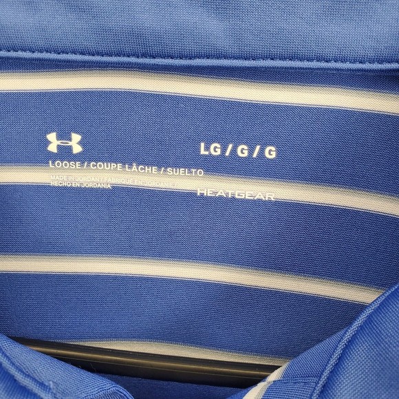 Men's Under Armour HeatGear Short Sleeve Polo Shirt Blue with White Stripes L - Picture 4 of 9